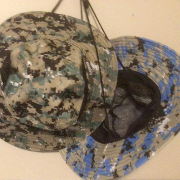 Two Camo Boonie Hats W/Tie Blue & Green - Picture 2 of 3